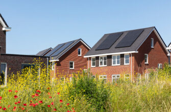 Solar panels on the roof of new built houses.