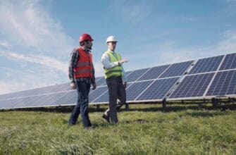 Workers on a solar farm